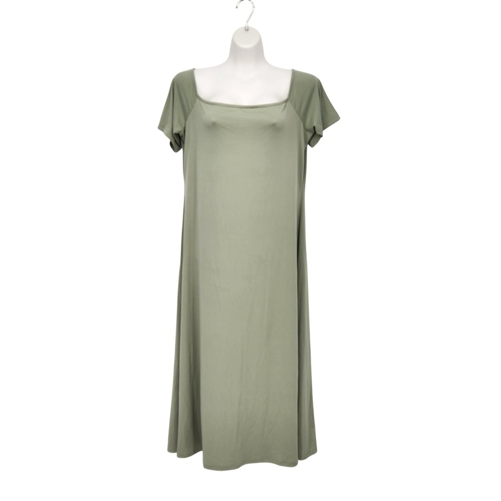 NWT H&M Conscious Choice Sage Green Jersey Knit Maxi Dress XL Short Sleeve Women